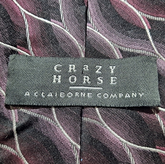 Crazy Horse 💯 Silk Designer Necktie 3.75"x58" Black/Purple Abstract Pattern - Picture 4 of 9